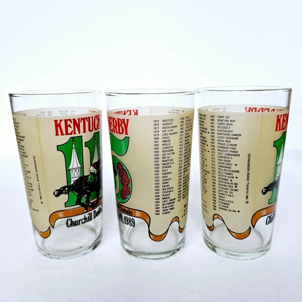 1989 Kentucky Derby 115 Mint Julep Glasses Set of 3 Churchill Downs Horse Racing